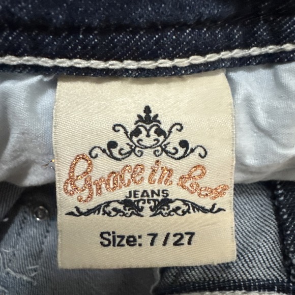 Grace In LA Women's 27 Low Rise Capri Jeans - Rhinestone Embellished Medium Wash - Picture 14 of 15